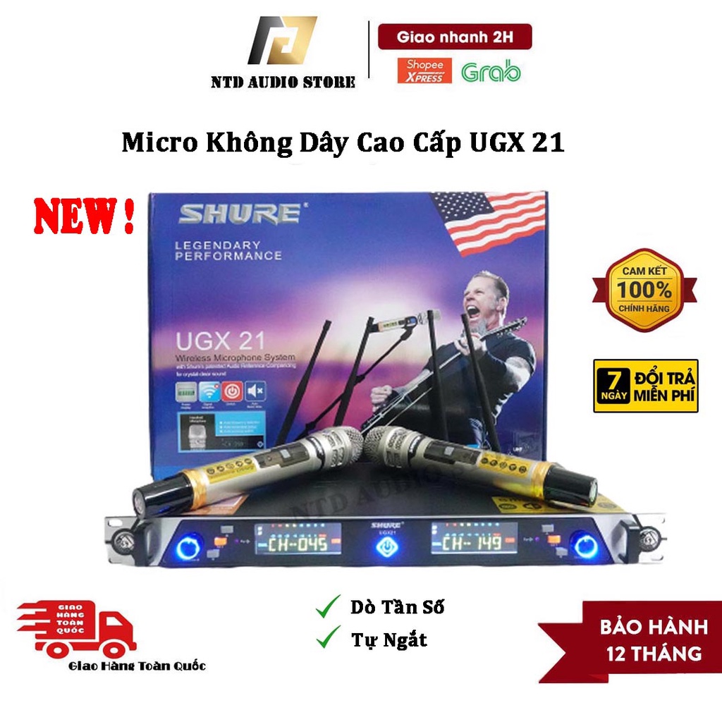 [ Chính Hãng ] Micro Không Dây UGX 21 Cao Cấp | Tính Năng Dò Tần Số, Thu Mic nhạy, 4 Antenna cảm biến tự ngắt