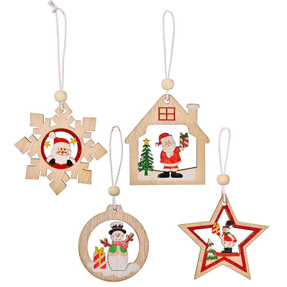 Bộ 12 Phụ Kiện Trang Trí Cây Thông Giáng Sinh Hình Ông Già Noel Và Bông Tuyết