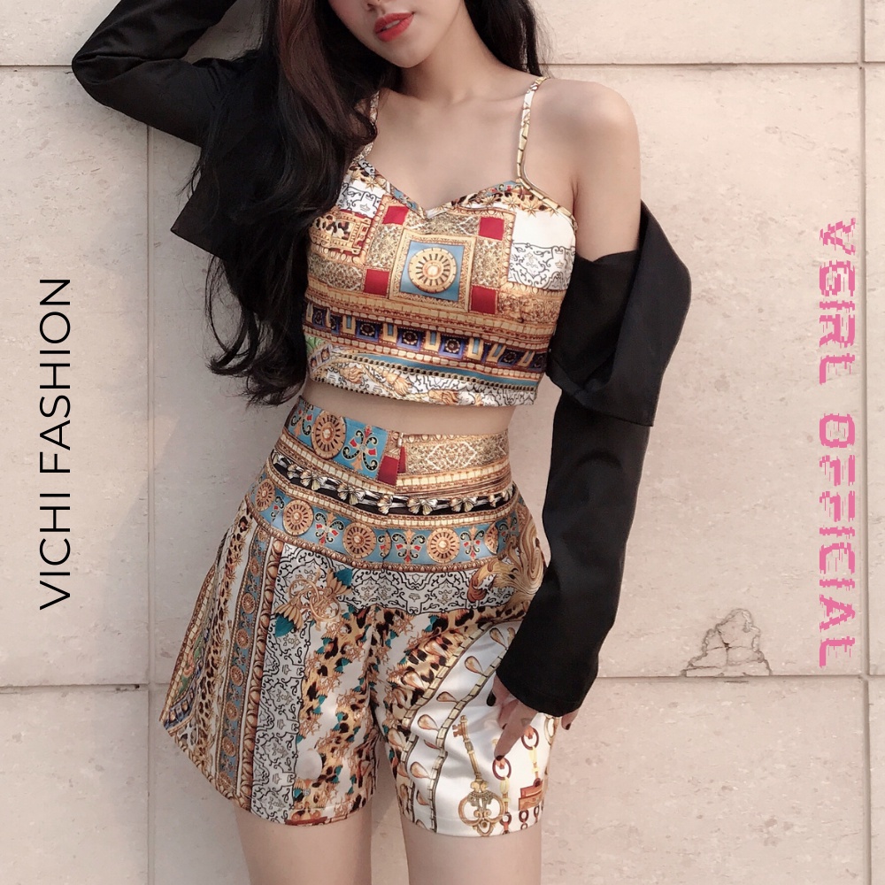 [SALE] Set bộ nữ VGIRL 3 món - áo croptop nữ, chân váy, quần ngố - chất phi mờ không nhăn [ ẢNH ĐỘC QUYỀN ]