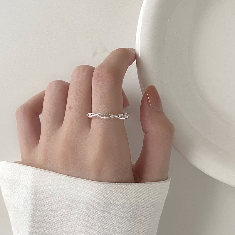 Nhẫn nữ nhẫn bạc s925 vòng xoắn hình học kiểu DNA Cá jewelry NB171