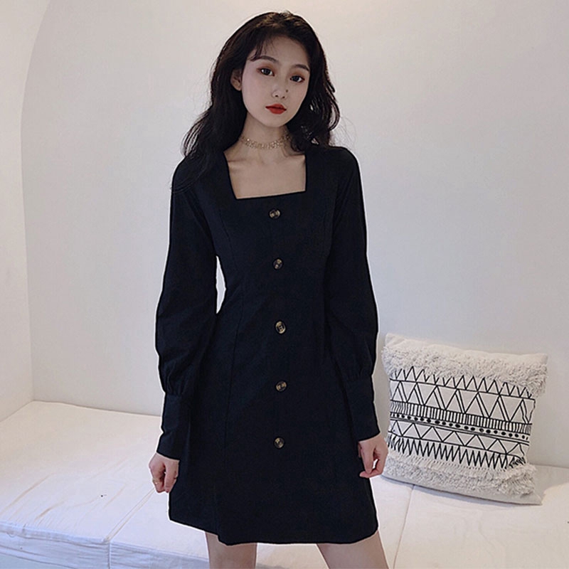 Đầm Midi tay dài cổ vuông phong cách Hàn Quốc | BigBuy360 - bigbuy360.vn