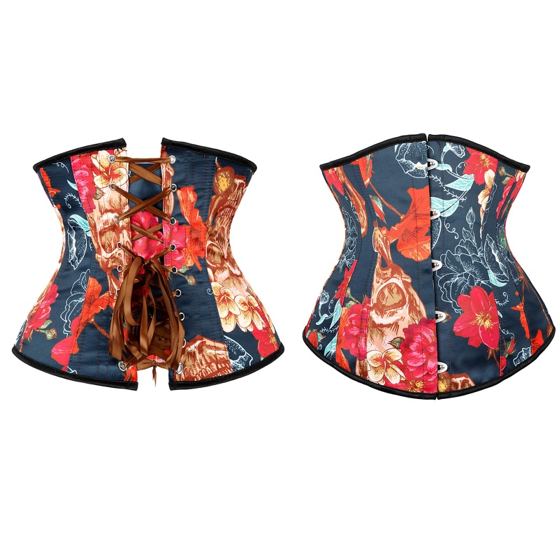Áo Nịt Ngực Corset Vải Jacquard Dáng Dài Buộc Dây Retro Cho Nữ