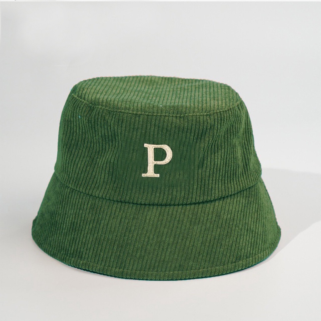 Mũ Bucket Nón Tai Bèo Vành Cụp  Nhung Gân Chữ P 475 Nhiều Màu Sắc Ulzzang Form Unisex Nam Nữ - Hazo