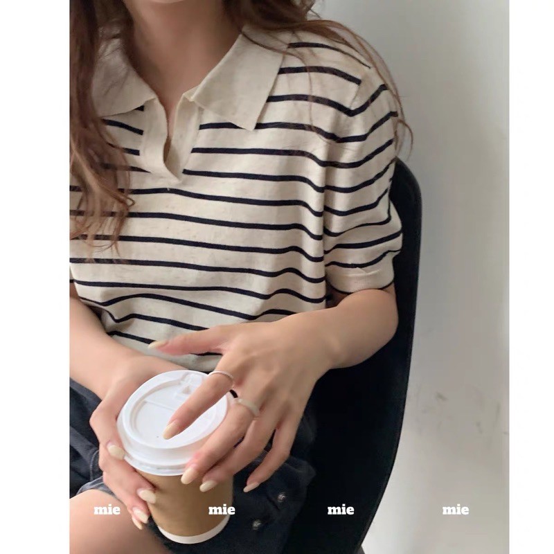 Áo polo ngắn tay kẻ sọc ngang xinh xắn phong cách Hàn Quốc (ảnh thật ở cuối) | BigBuy360 - bigbuy360.vn