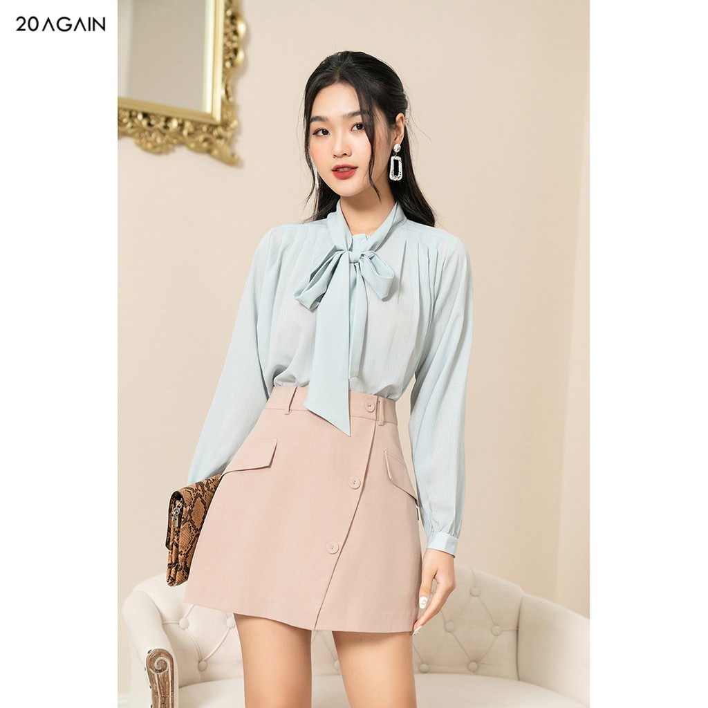 Áo sơ mi nữ dài tay nơ cổ 92WEAR,thiết kế công sở thanh lịch,vải voan cao cấp ASA1212