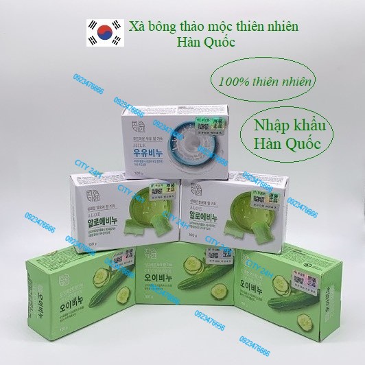 Xà Bông Thảo Mộc Thiên Nhiên Hàn Quốc, Chiết Xuất Nha Đam, Dưa Chuột, Sữa 100% Thiên Nhiên