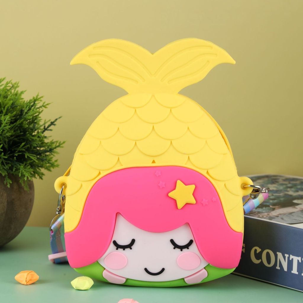 Túi Đeo Chéo Hình Nàng Tiên Cá Hoạt Hình Bằng Silicon Thời Trang Cho Bé Gái
