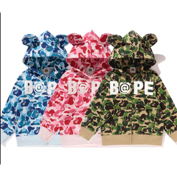 BAPE Mới Áo Khoác Hoodie Họa Tiết Rằn Ri Phối Khóa Kéo Thời Trang Cho Bé