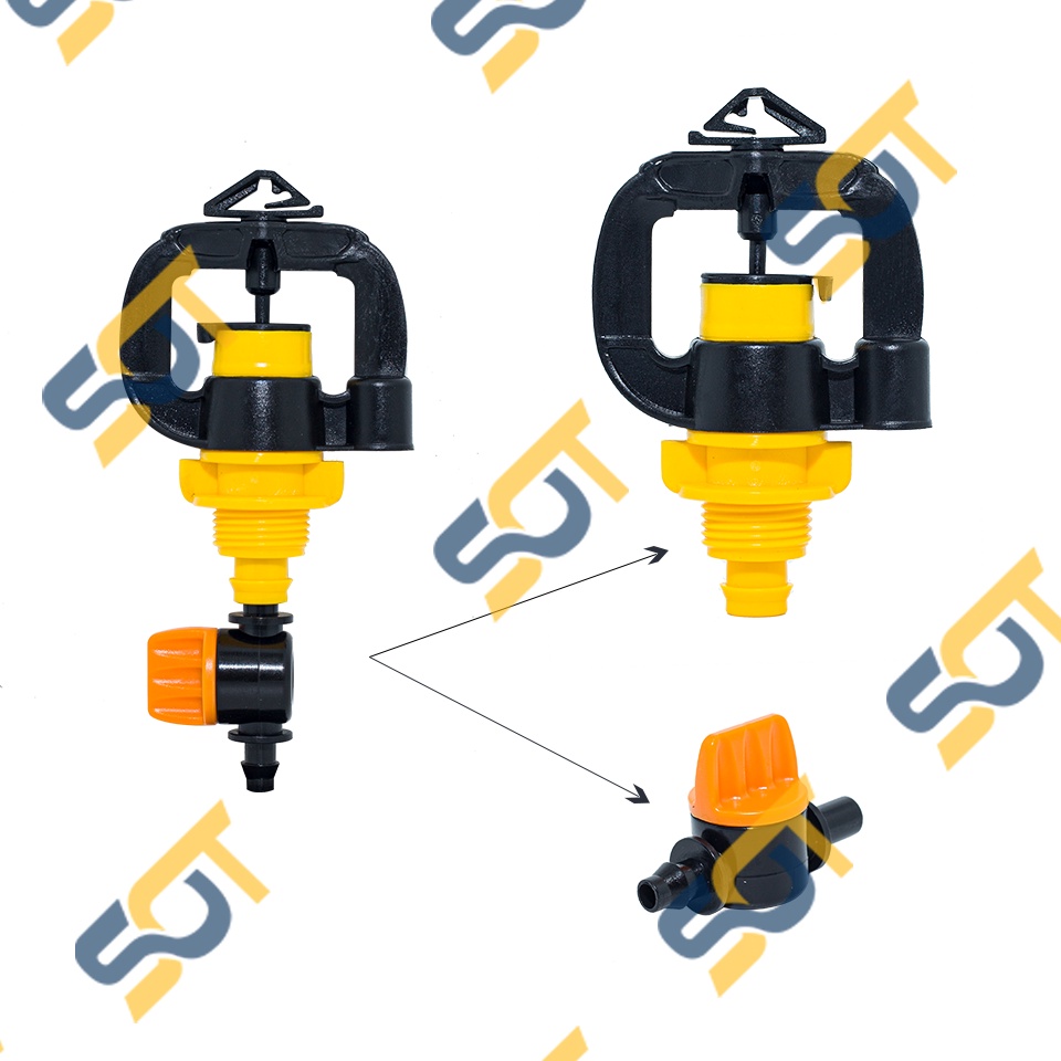 Bộ béc tưới, bộ béc tưới NT07 (Béc + Van điều áp), béc tưới phun xoay 360 độ - (nông nghiệp, nhà vườn, trồng trọt)