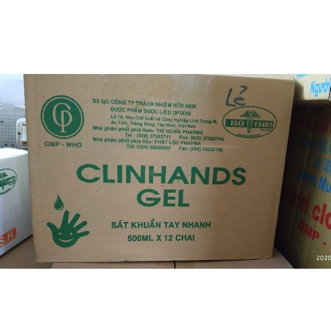 NƯỚC RỬA TAY KHÔ CLINHANDS GEL 500ML, 1 THÙNG 12 CHAI (OPODIS PHARMA)