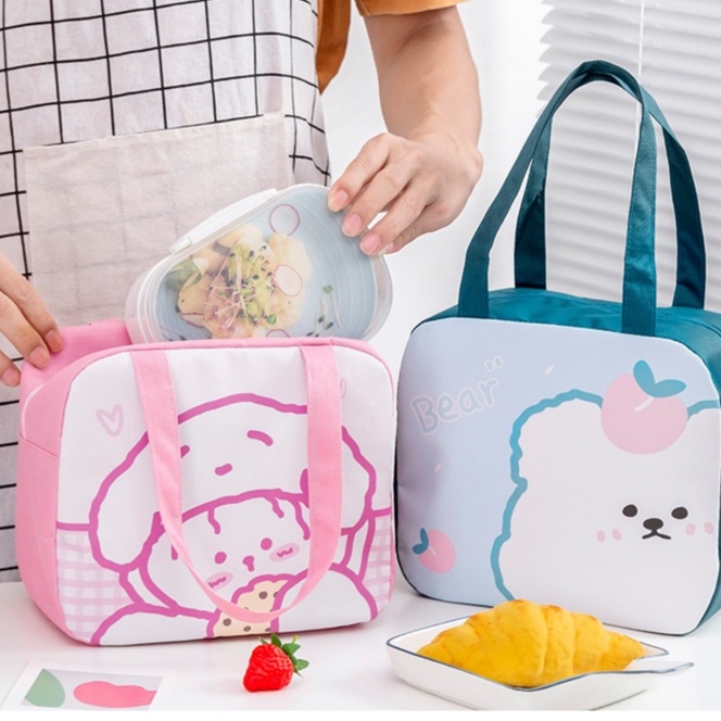 Túi đựng hộp cơm trưa XIAODUOJIAJU giữ nhiệt dáng vuông cỡ lớn họa tiết hoạt hình