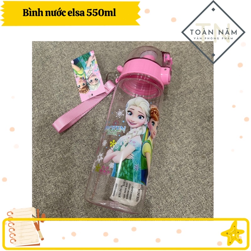 Bình nước elsa, công chúa, doremon, ô tô.. cho bé 550ml. nhựa an toàn