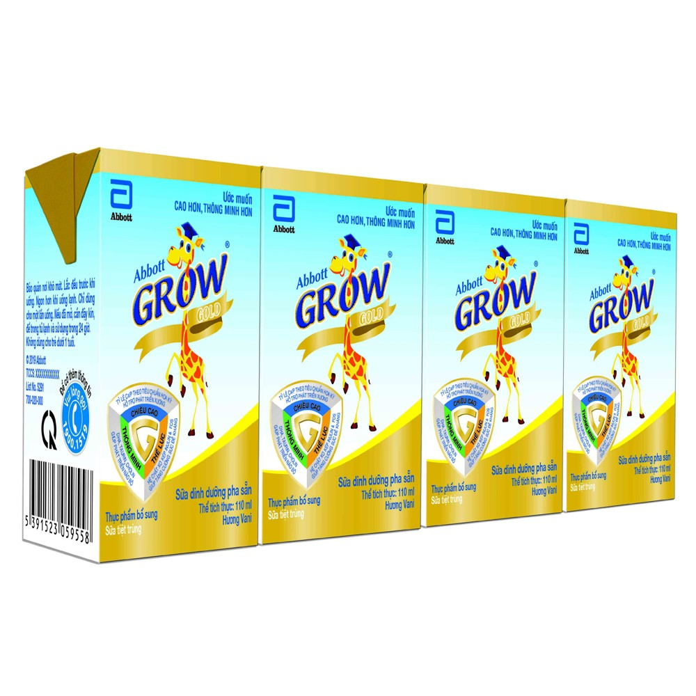 (date mới)Lốc 4 hộp Sữa nước Abbott Grow Gold 110ml