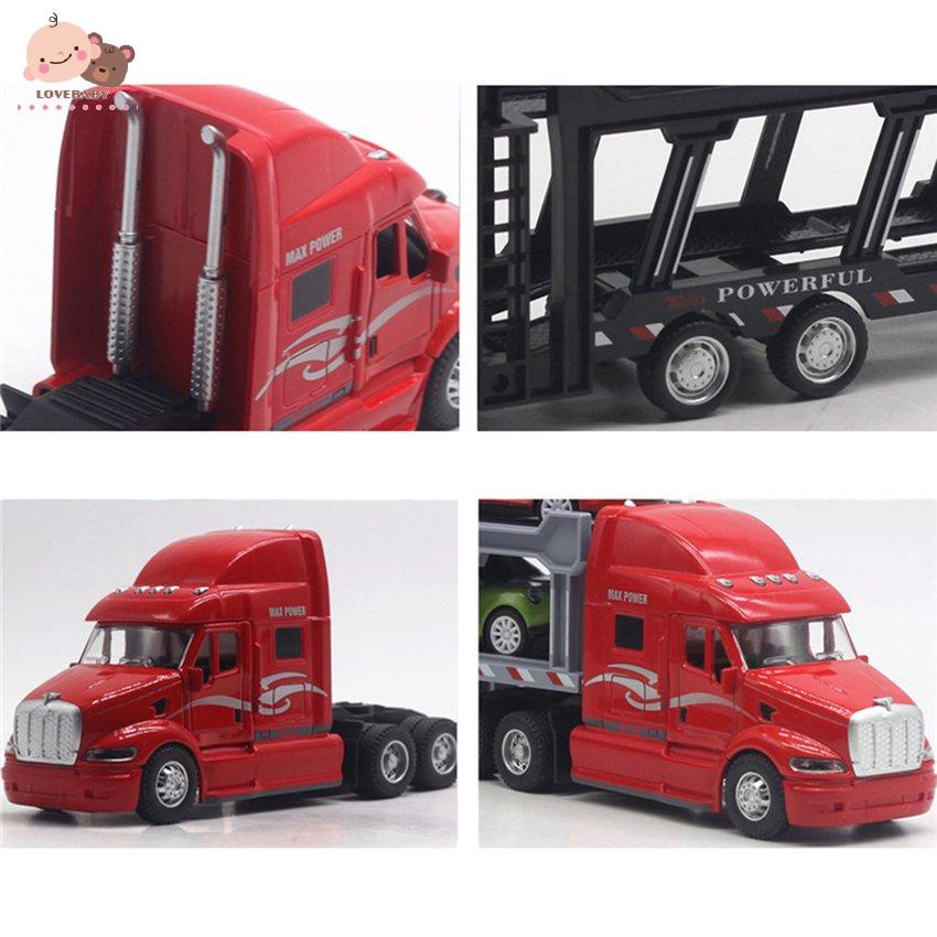 [HOT]Car Carrier Model Big Rig Truck Hauler Trailer With 6 Race Cars Carrier Toy