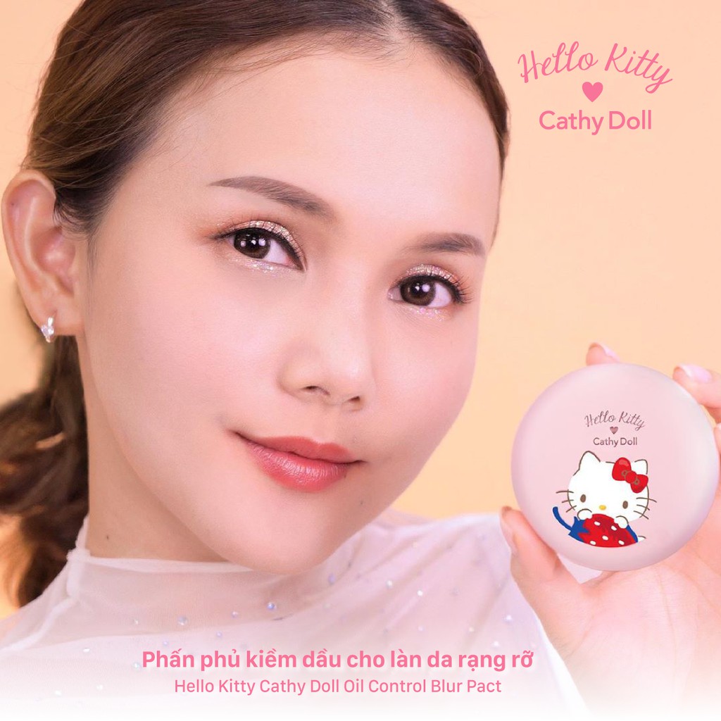 Phấn phủ kiềm dầu chống bóng nhờn Hello Kitty Cathy Doll Oil Control Blur Pact 6.5g Translucent