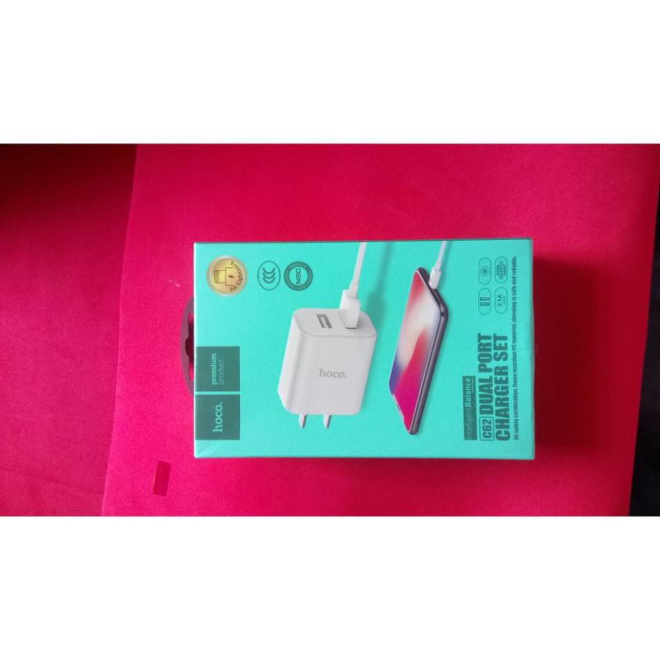 BỘ SẠC NHANH, Củ Sạc Nhanh 2 Cổng Hoco C62 Và Cáp Micro USB | 100% Chính Hãng | 42001