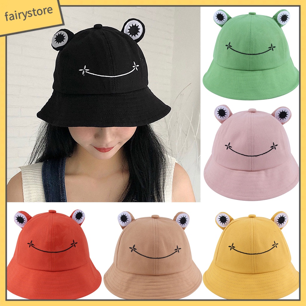 Nón bucket thêu hình chú ếch dễ thương dành cho nữ