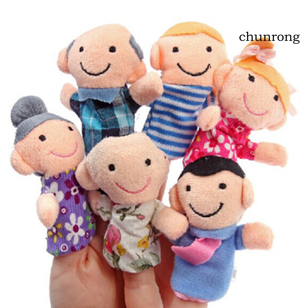 CR+6Pcs Baby Kid Plush Cloth Play Game Learn Story Family Finger Puppets Toys Set