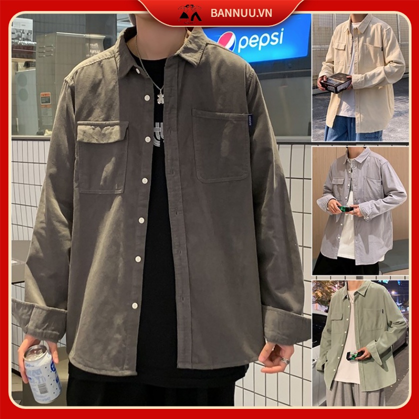 Áo Sơ Mi Dài Tay Thời Trang sơ mi nữ form rộng Theo áo sơ mi unisex Phong Cách Hàn Quốc áo sơ mi nam bông áo sơ mi nhung tăm nam