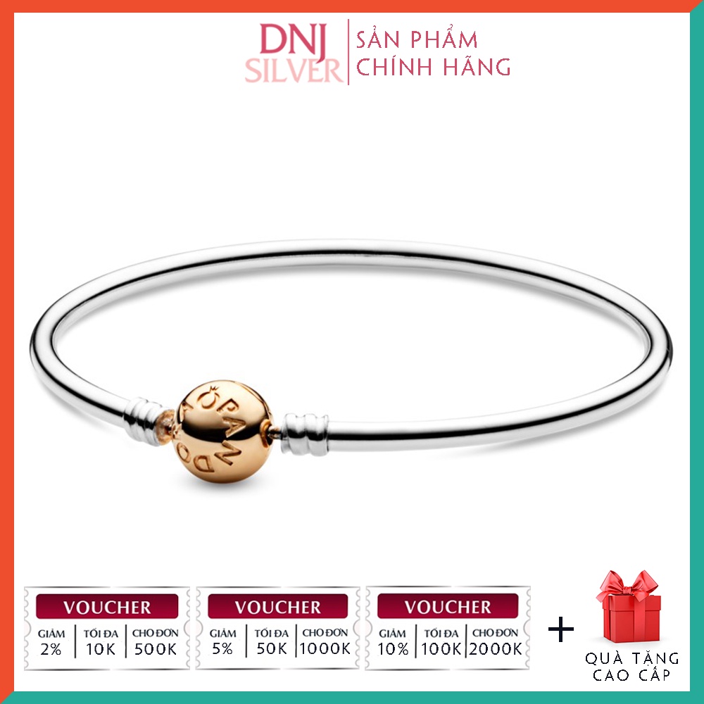 Vòng charm bạc 925 cao cấp - Mẫu Two-Tone Bangle kiềng cứng, có thể mix thêm hạt charm vào vòng theo ý thích