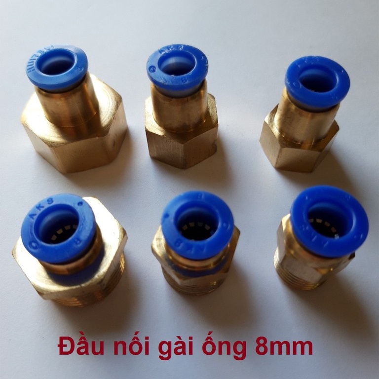 Đầu nối gài ống 8mm với ren ngoài, ren trong 13/ 17/ 21mm