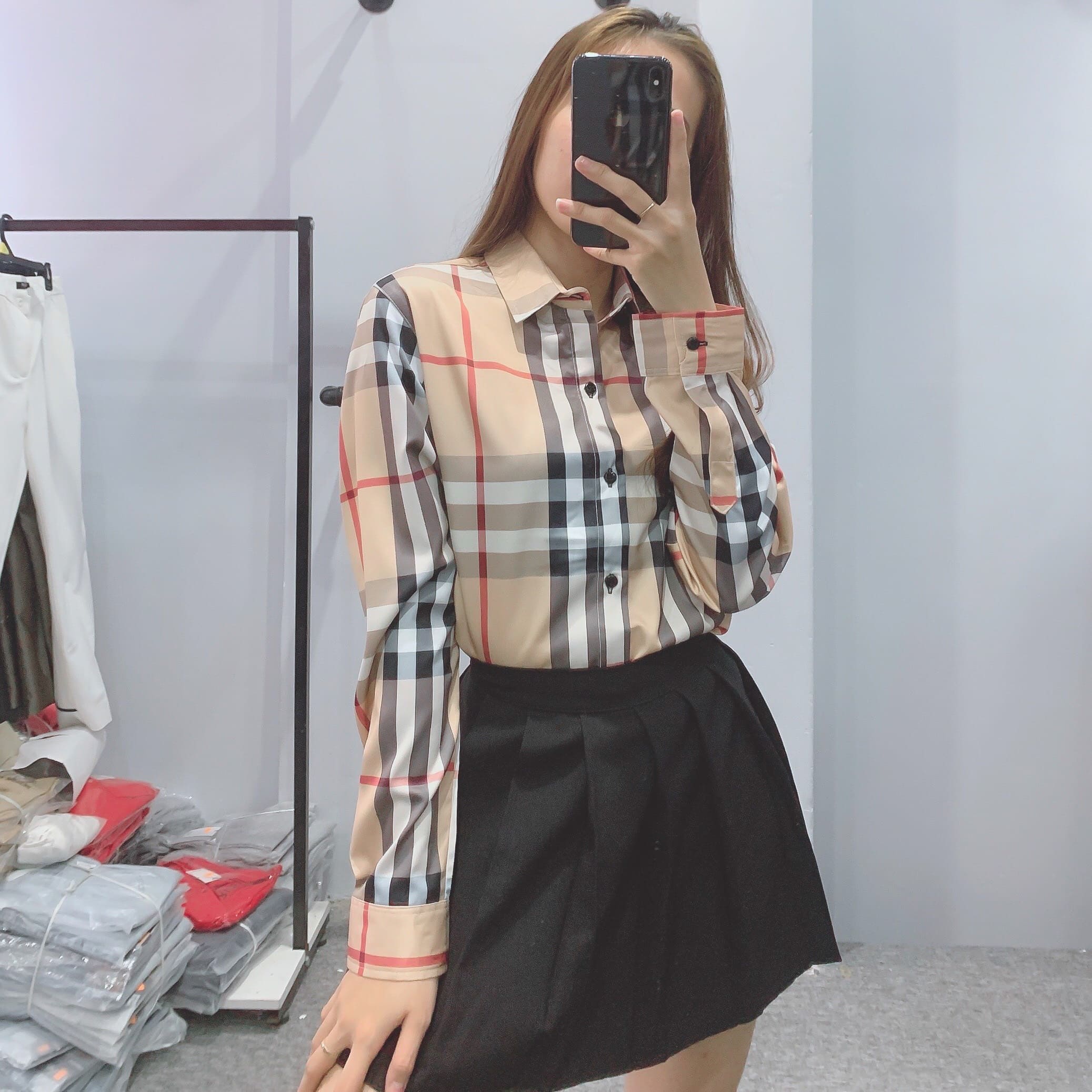 Áo Sơ Mi Nam Nữ dài tay dáng ôm sơ cổ bẻ vải cotton thái chống nhăn chống xù Burberry Sọc Vàng