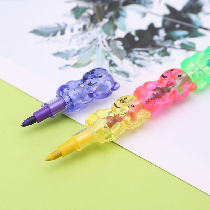 Set 4 bút chì màu 5 màu họa tiết gấu dễ thương cho bé