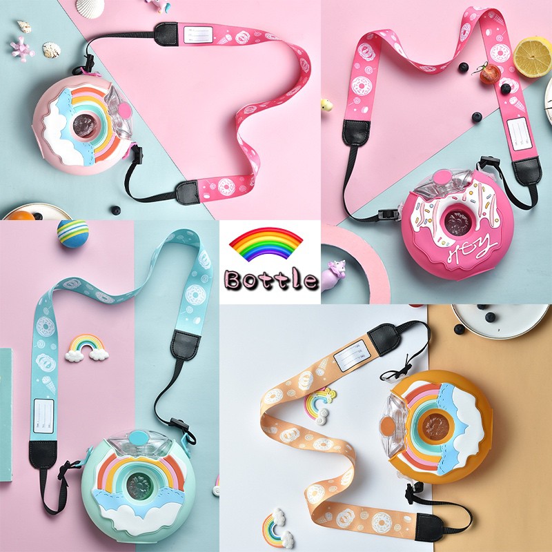 Bình Đựng Nước Hình Bánh Donut Có Dây Đeo Chống Rơi Dành Cho Bé
