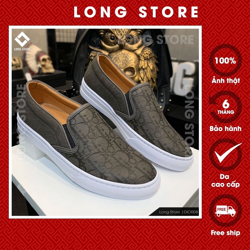 Giày lười nam đẹp da nhăn cao cấp LONGSTORE giày slip on họa tiết trẻ trung đế tăng chiều cao 3cm GD650