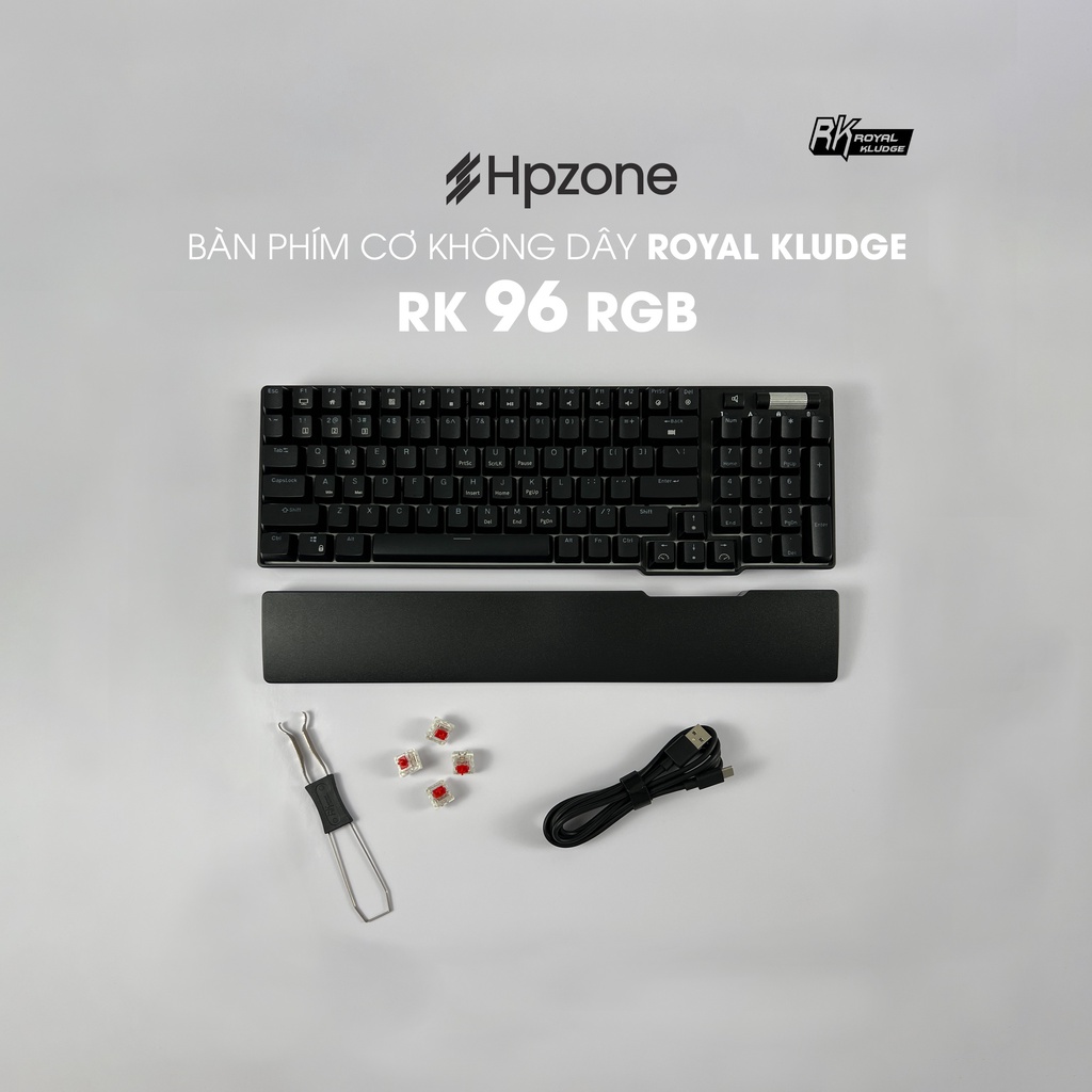 Bàn phím cơ không dây RK96 chính hãng Royal Kludge 96 phím, Bluetooth 5.1, 2.4Ghz, Type C cho Mac, Win, IOS