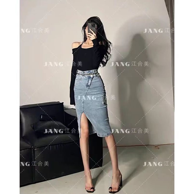 [Hàng Có Sẵn] Quần Váy Denim Lửng Xẻ Tà Ôm Vừa Dễ Phối Đồ Phong Cách Hàn Quốc Thời Trang Mùa Hè Cho Nữ~2022