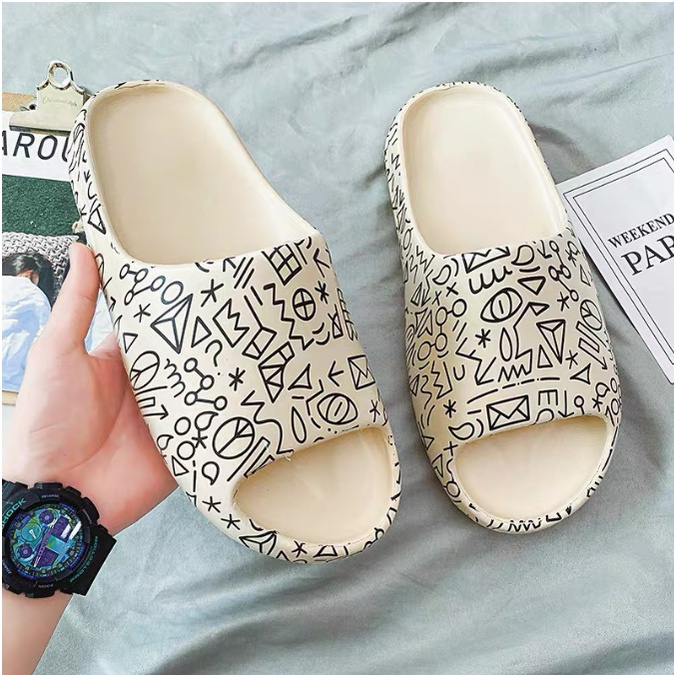 Dép quai ngang nữ, dép văn phòng - họa tiết dễ thương, đế bánh mì trendy