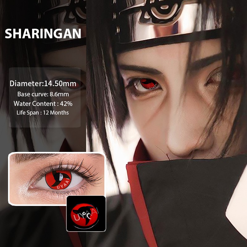 UYAAI Set 2 cặp kính áp tròng có màu phong cách Anime Naruto Sharingan Uchiha Sasuke Hatake Kakashi