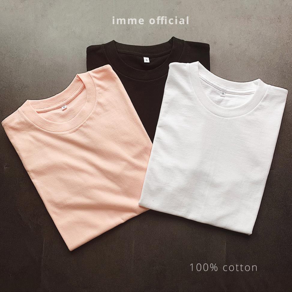 Áo thun nam cổ tròn IMME dáng Unisex phông trơn tay lỡ oversize nam nữ form rộng trắng đen 100% cotton ,
