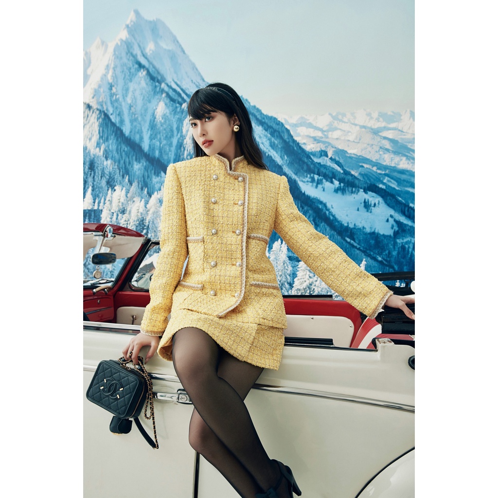 Set áo dạ tweed golden và chân váy HUONG BOUTIQUE HBVEST167