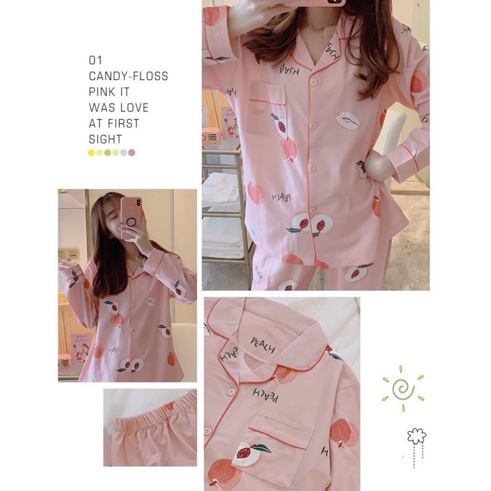 Quần áo ngủ,  Bộ ngủ pijama quả đào hồng dài tay dày dặn | BigBuy360 - bigbuy360.vn