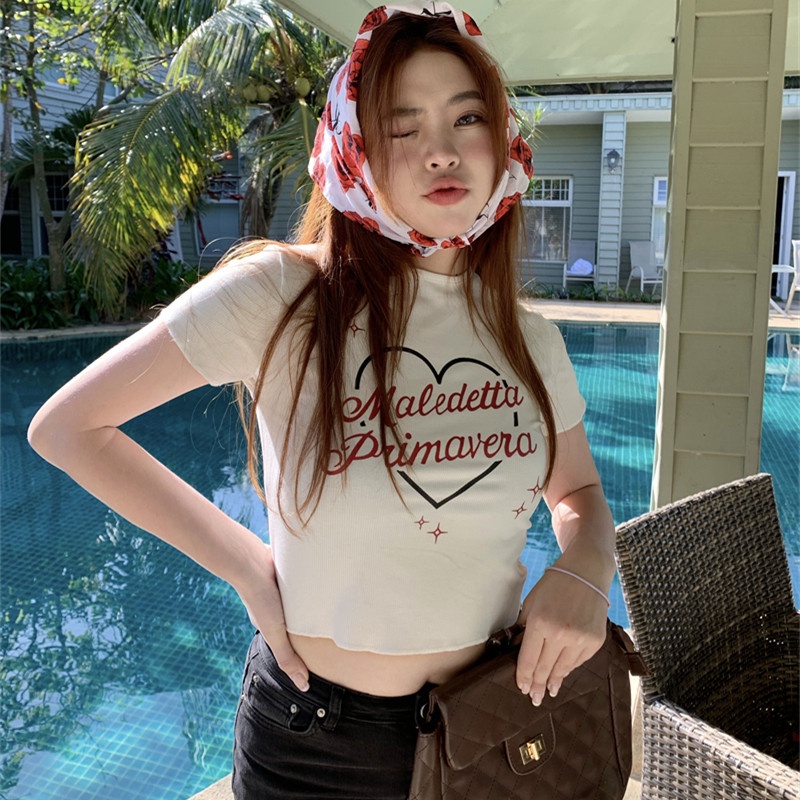 Áo Thun Nữ Tay Ngắn In Chữ Ôm Dáng Thời Trang