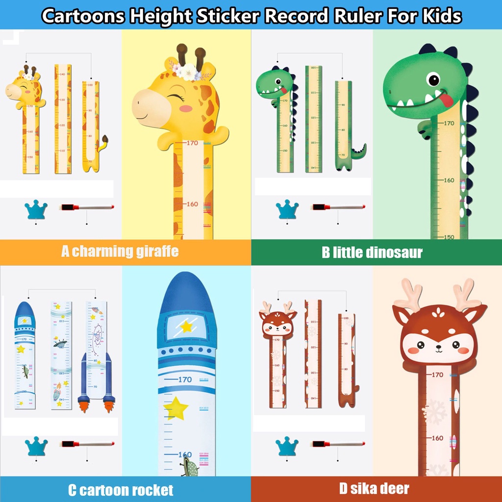 Thước Đo Chiều Cao Dán Tường Tự Dính Hình Hươu Cao Cổ Khủng Long Hoạt Hình Dễ Thương Chống Nước Có Thể Tháo Gỡ Trang Trí Nhà Cửa
