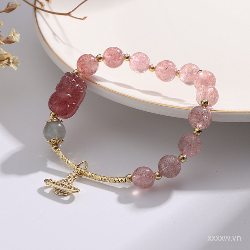 Vòng Tay Chuỗi Hạt Đá Thạch Anh Dâu Tây Tự Nhiên Làm Quà Tặng Cho Bạn Gái