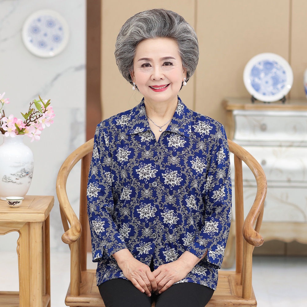Áo sơ mi mùa xuân của bà mẹ phụ nữ trung niên và người già hàng đầu hè