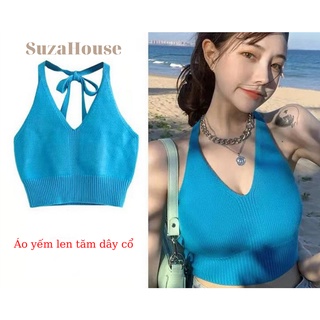 Áo yếm buộc cổ áo Forgirl hai dây dệt kim cổ V quyến rũ