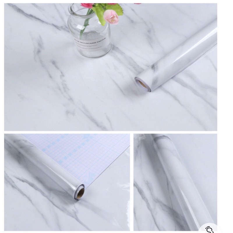 Giấy dán tường 5Mx60CM Dán tường giả vân đá MARBLE TRÁNG-NHÔM Dán bếp chịu nhiệt chống dầu mỡ chống nước dễ dàng vệ sinh