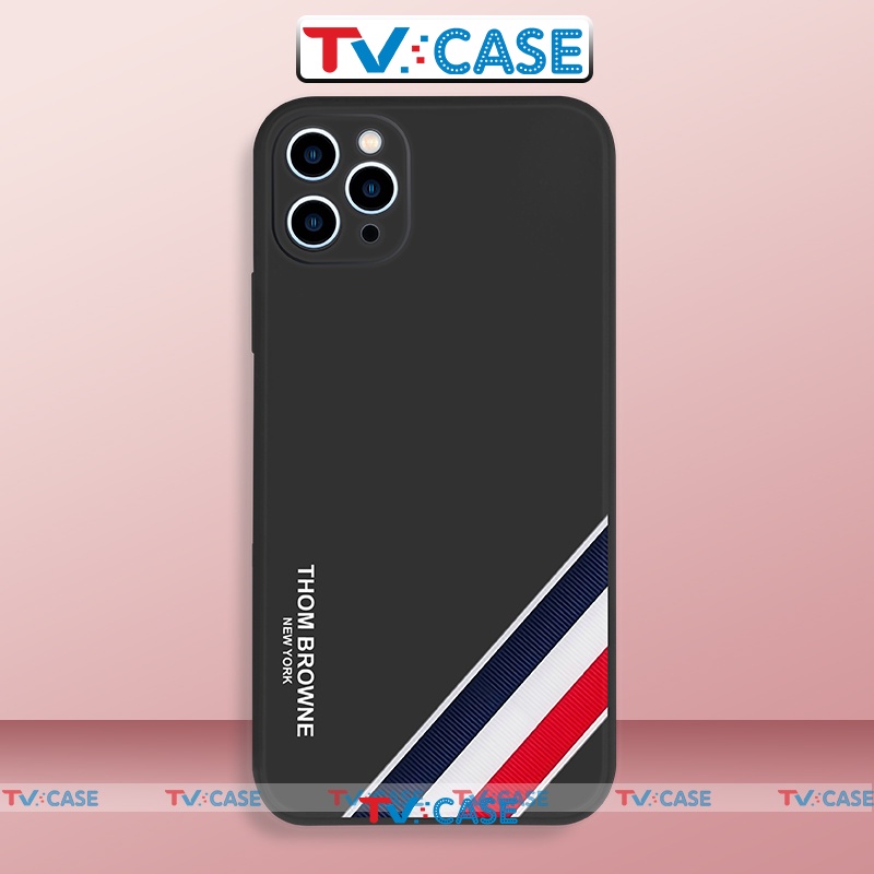 Ốp lưng iPhone 6/6s/7/8/X/XS/11/12/13 Pro Plus Max viền vuông chống sốc bảo vệ camera màu đen hình Thom Browne TH123