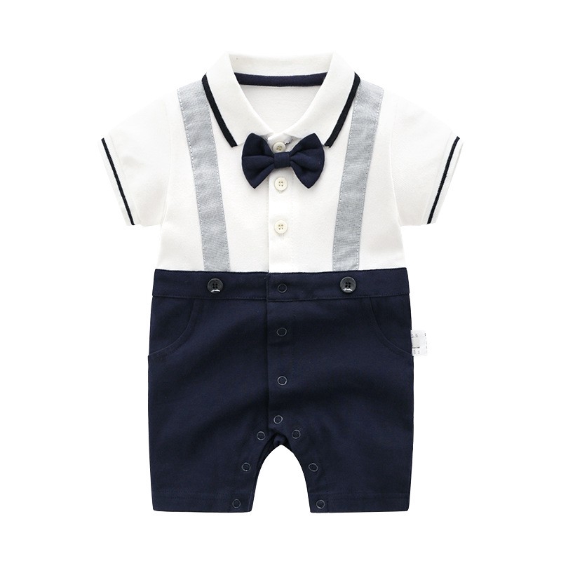 Set trang phục áo liền quần chất cotton kiểu dáng mùa hè cho bé trai từ 0-24 tháng tuổi