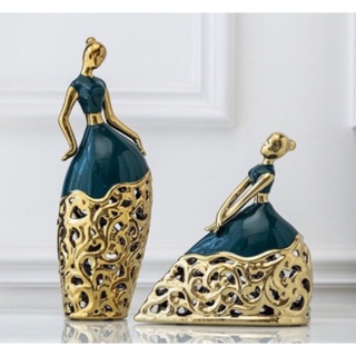 Bộ 2 tượng cô gái men xanh Bắc Âu -Decor