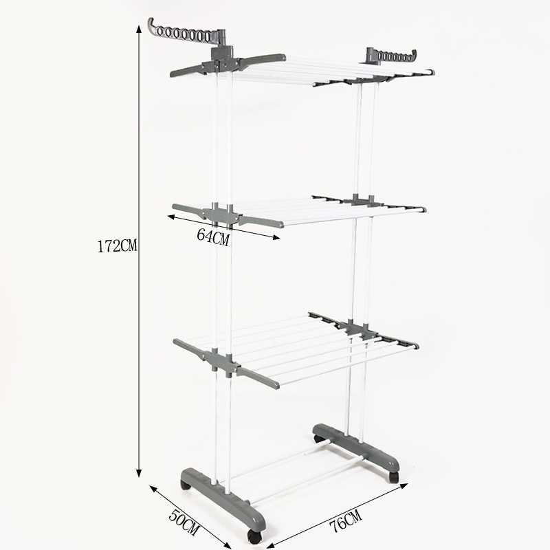 [Hàng Sẵn] Giàn phơi quần áo - Giá kệ treo quần áo có thể gấp lại 3 tầng 6 cánh có bánh xe【Tennessee052】