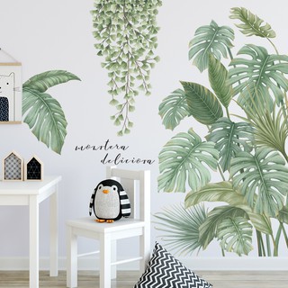 decal dán tường tán lá nhiệt đới