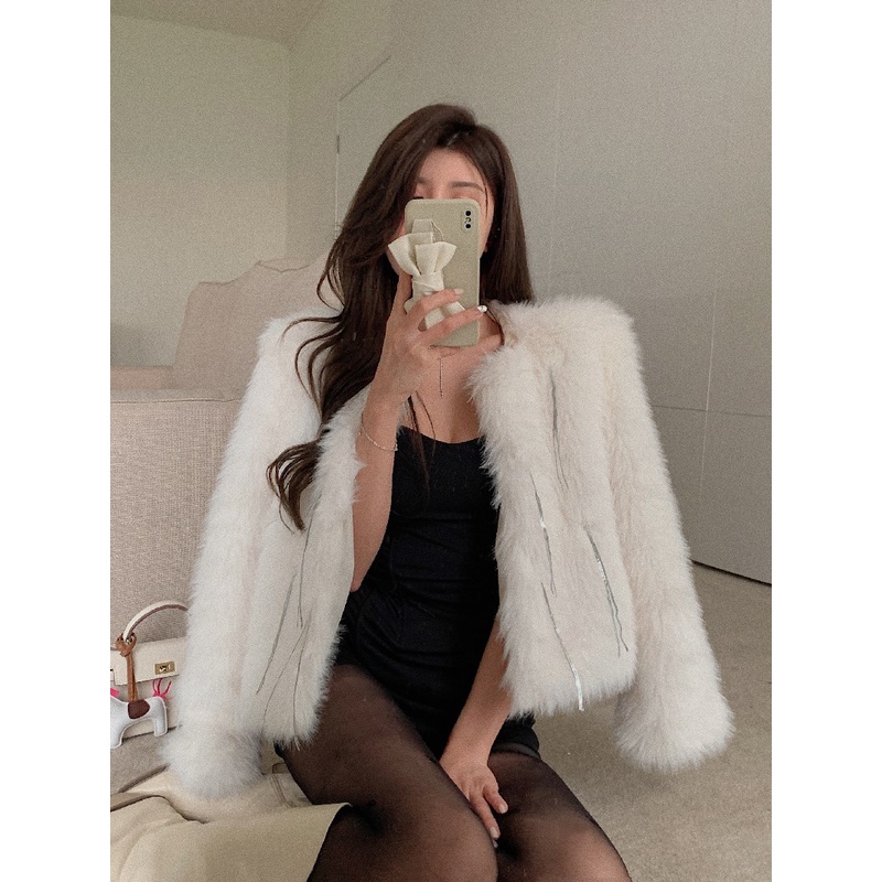 𝐎𝐑𝐃𝐄𝐑. Áo Khoác Lông Đính Sợi Xích