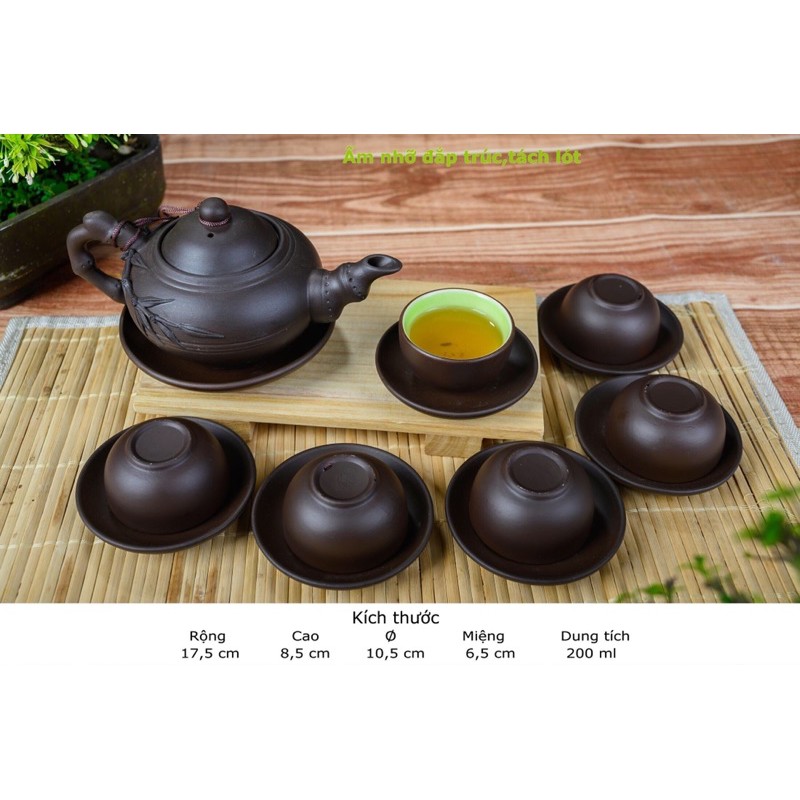 Bộ ấm chén đắp trúc khay lá