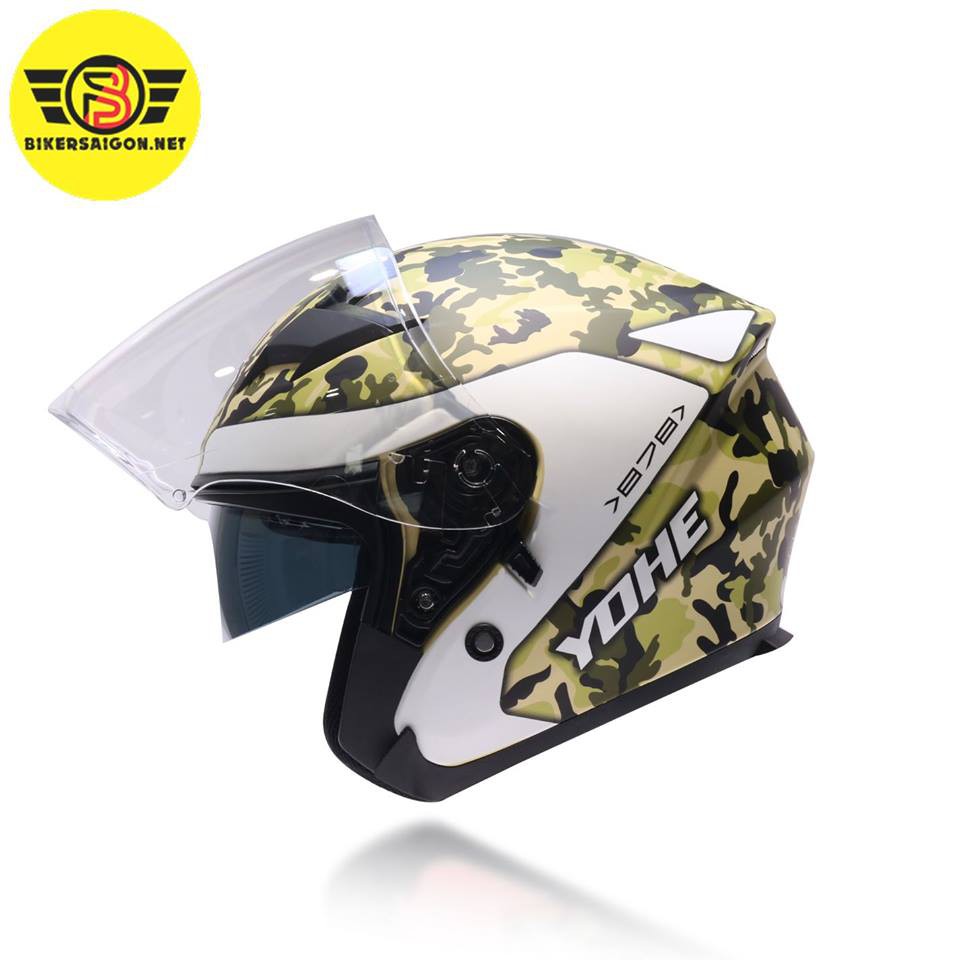 Nón Bảo Hiểm 3-4 Yohe 878 2 Kính Camo Xám